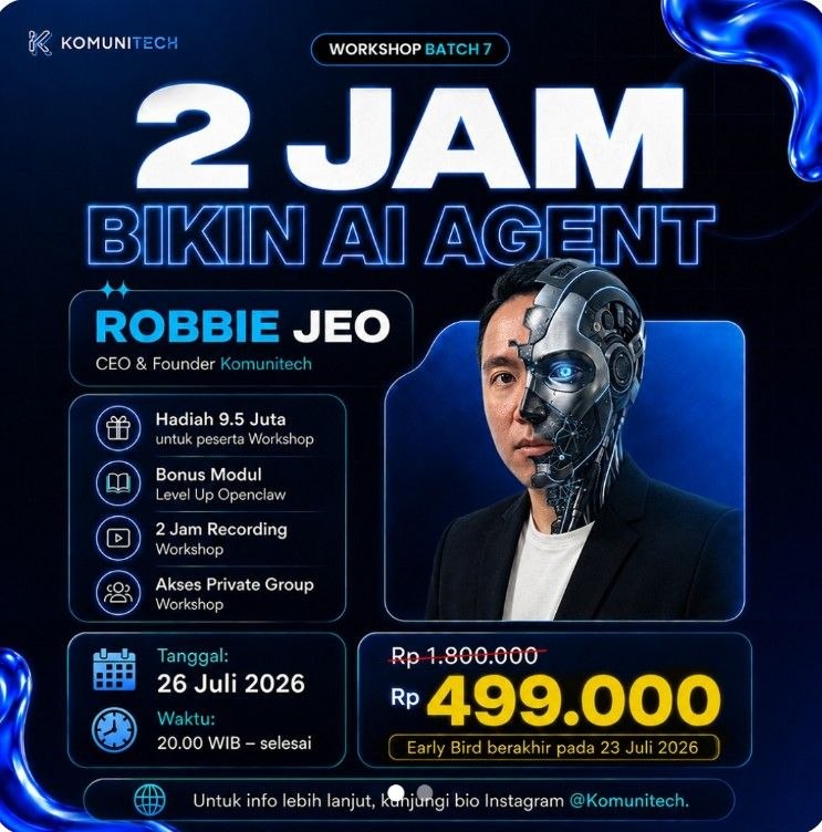 Gambar Workshop 2 Jam Bikin AI Agent [Online] — Batch 7, 26 Juli 2026 by Komunitech AI