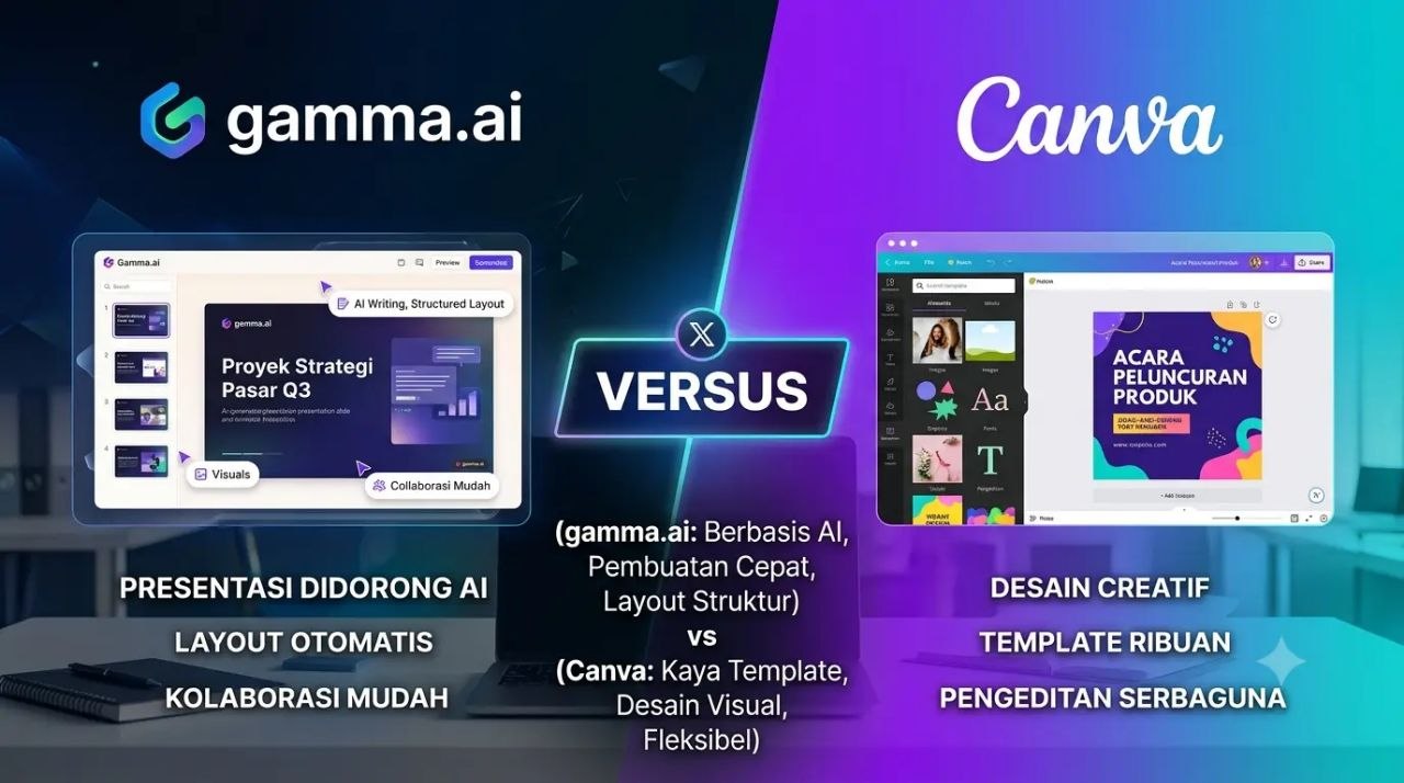 Gambar Gamma vs Canva: Bikin Presentasi Pakai Mana? (2026) 1 by Komunitech AI Gambar Gamma vs Canva: Bikin Presentasi Pakai Mana? (2026) by Komunitech AI