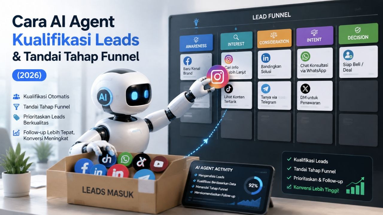Gambar Cara AI Agent Kualifikasi Leads dan Tandai Tahap Funnel Otomatis (2026) by Komunitech AI