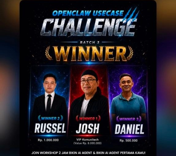 Gambar 3 Pemenang OpenClaw Usecase Challenge Batch 3: dari Percetakan sampai Trading Saham 7 by Komunitech AI Gambar 3 Pemenang OpenClaw Usecase Challenge Batch 3: dari Percetakan sampai Trading Saham by Komunitech AI