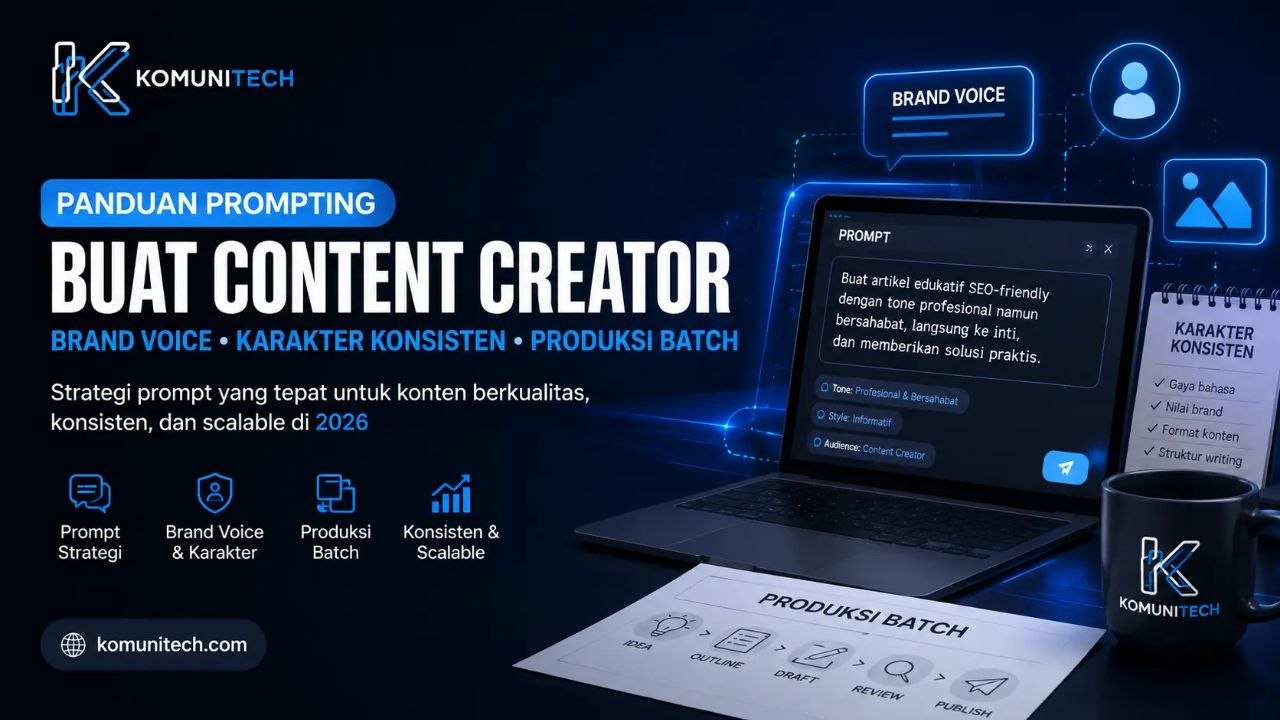 Gambar Panduan Prompting buat Content Creator: Brand Voice, Karakter Konsisten & Produksi Batch (2026) by Komunitech AI