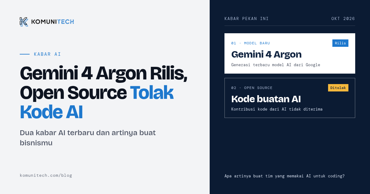 Gambar AI Terbaru: Gemini 4 Argon Rilis, Open Source Tolak Kode AI 1 by Komunitech AI Gemini 4 Argon Open Source Tolak Kode AI@1x - AI Terbaru: Gemini 4 Argon Rilis, Open Source Tolak Kode AI