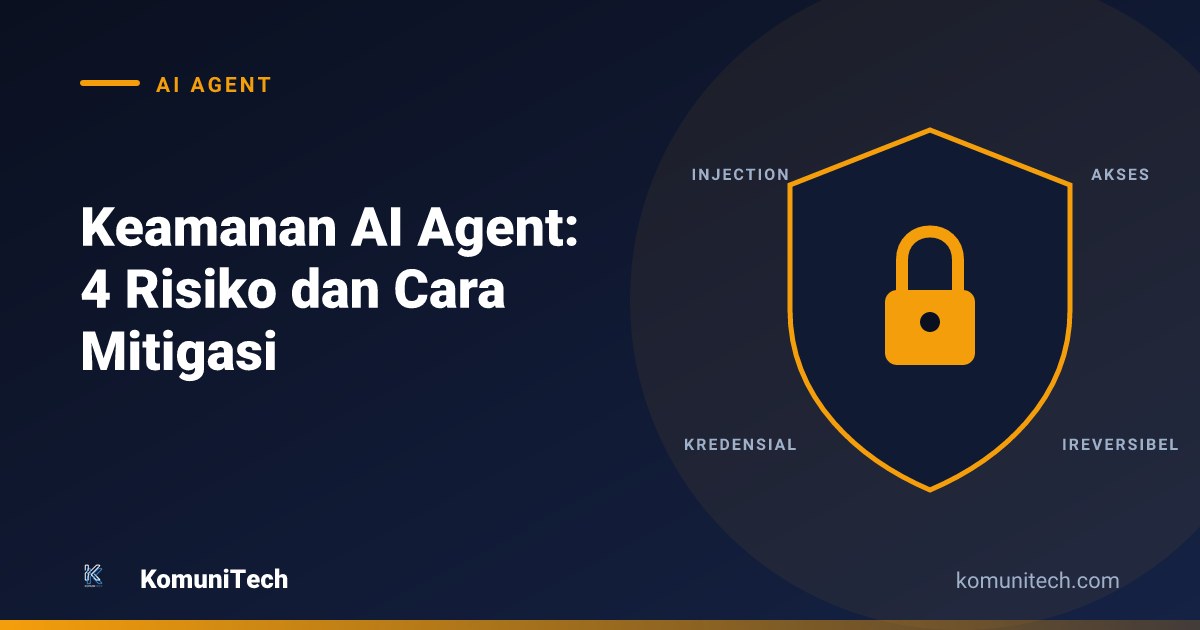 Gambar Keamanan AI Agent: 4 Risiko dan Cara Mitigasi (2026) 1 by Komunitech AI Keamanan ai agent hero - Keamanan AI Agent: 4 Risiko dan Cara Mitigasi (2026)