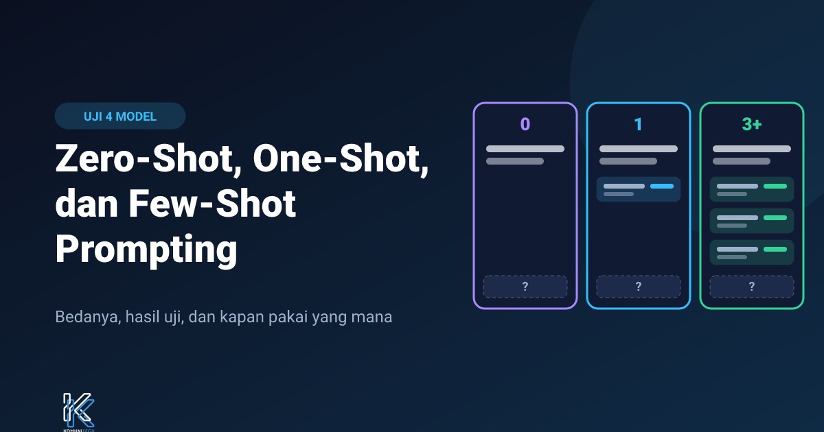 Gambar Zero-Shot vs One-Shot vs Few-Shot Prompting: Bedanya dan Kapan Pakai yang Mana (2026) 1 by Komunitech AI Gambar Zero-Shot vs One-Shot vs Few-Shot Prompting: Bedanya dan Kapan Pakai yang Mana (2026) by Komunitech AI